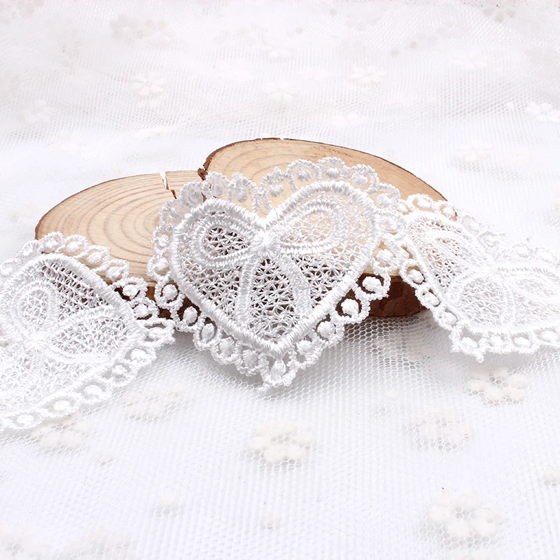 20pcs/lot White heart Lace Applique Mesh Trims for Garments Accessories Guipure Lace Fabric DIY Patchwork Craft