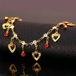 U7 Trendy Heart Anklet Summer Jewelry Gift Red Crystal Gold Color Ankle Foot Chain Bracelet For Women A301