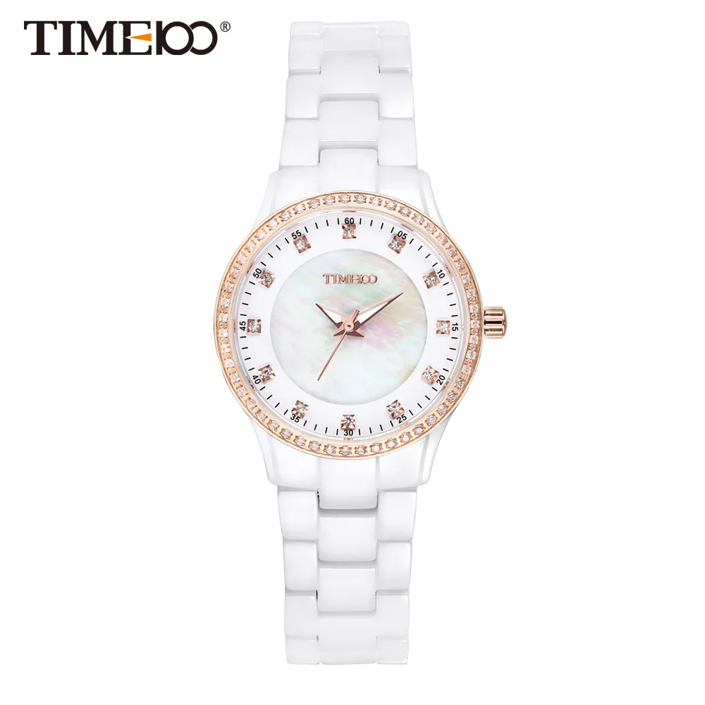 Time100 New Women\'s Ceramic Watches Luxury Fashion white High Density Strap Diamond Shell Dial Wrist Watch Top Brand