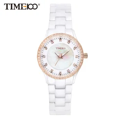 Time100 New Women's Ceramic Watches Luxury Fashion white High Density Strap Diamond Shell Dial Wrist Watch Top Brand