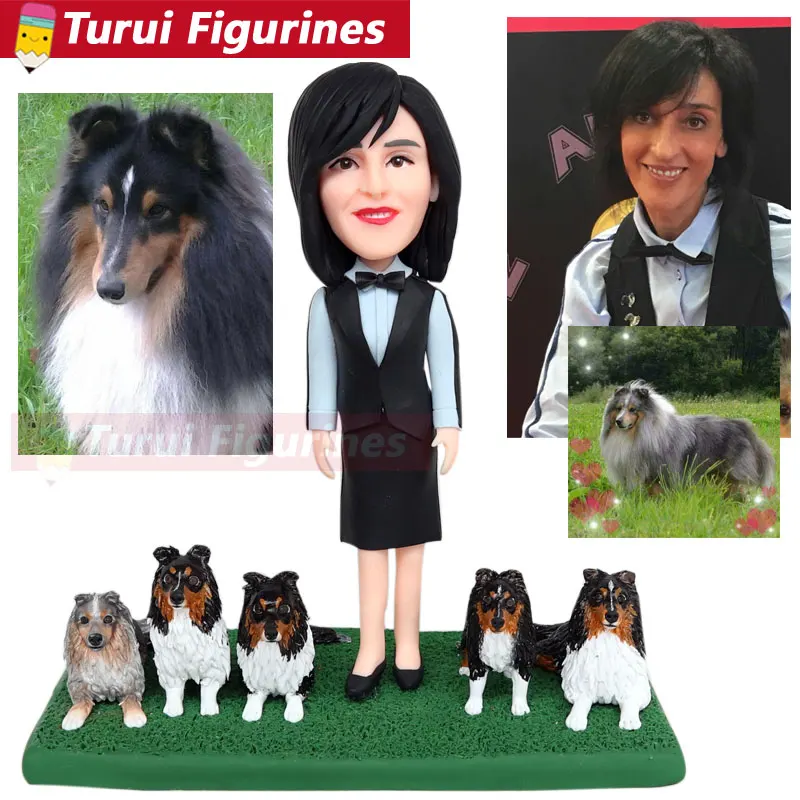 women with dog figurines custom girls bobble head birthday gift for her personalized cake topper figurines sculpture