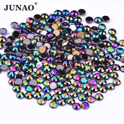 JUNAO 4mm Black AB Crystal Small Nail Rhinestones Non Hotfix Strass Flatback Acrylic Stones Round Diamond Beads for DIY Crafts