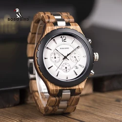 BOBO BIRD-reloj analógico de madera para hombre, accesorio de pulsera de cuarzo resistente al agua con cronógrafo, complemento masculino de marca de lujo con diseño militar, perfecto para regalo