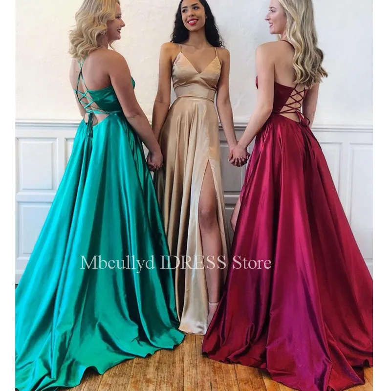 Sexy Burgundy Prom Dresses 2020 Green Red Front Split Long Party Evening Gowns With Cross Back vestidos de fiesta largos elega