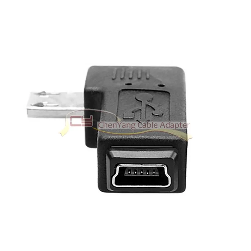 cy  9mm Long Connector 90 Degree Left Angled Micro USB 2.0 5Pin Male to Mini USB Female Extension Adapter