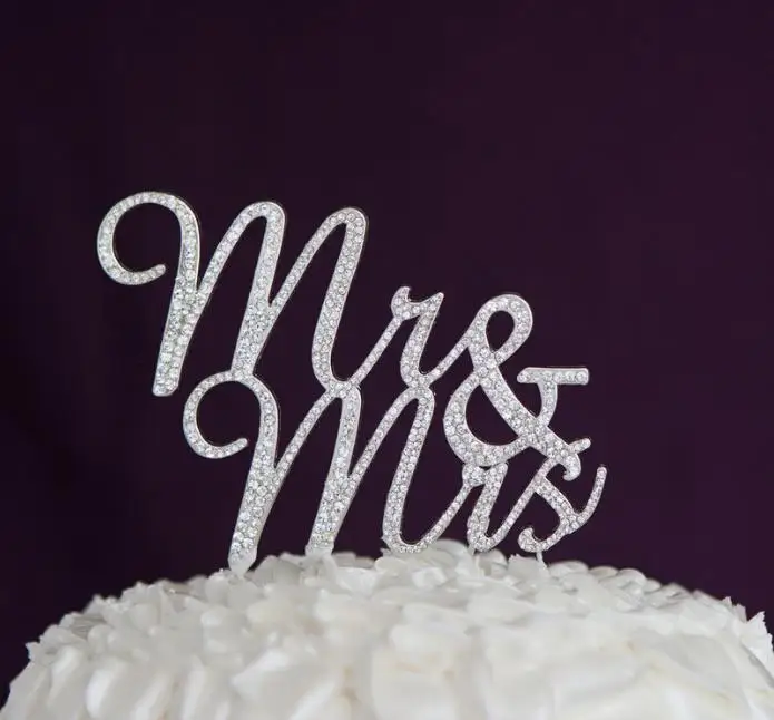 

Mr & Mrs Crystal Cake Topper Silver Rhinestone Wedding Birthday Bling cake toppers decorations Party Favor Cake Accessory