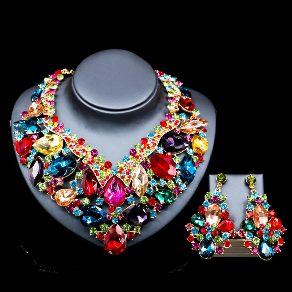 

Lan palace boutique nigerian wedding jewelry set six colors Austrian crystal necklace and earrings for wedding free shipping