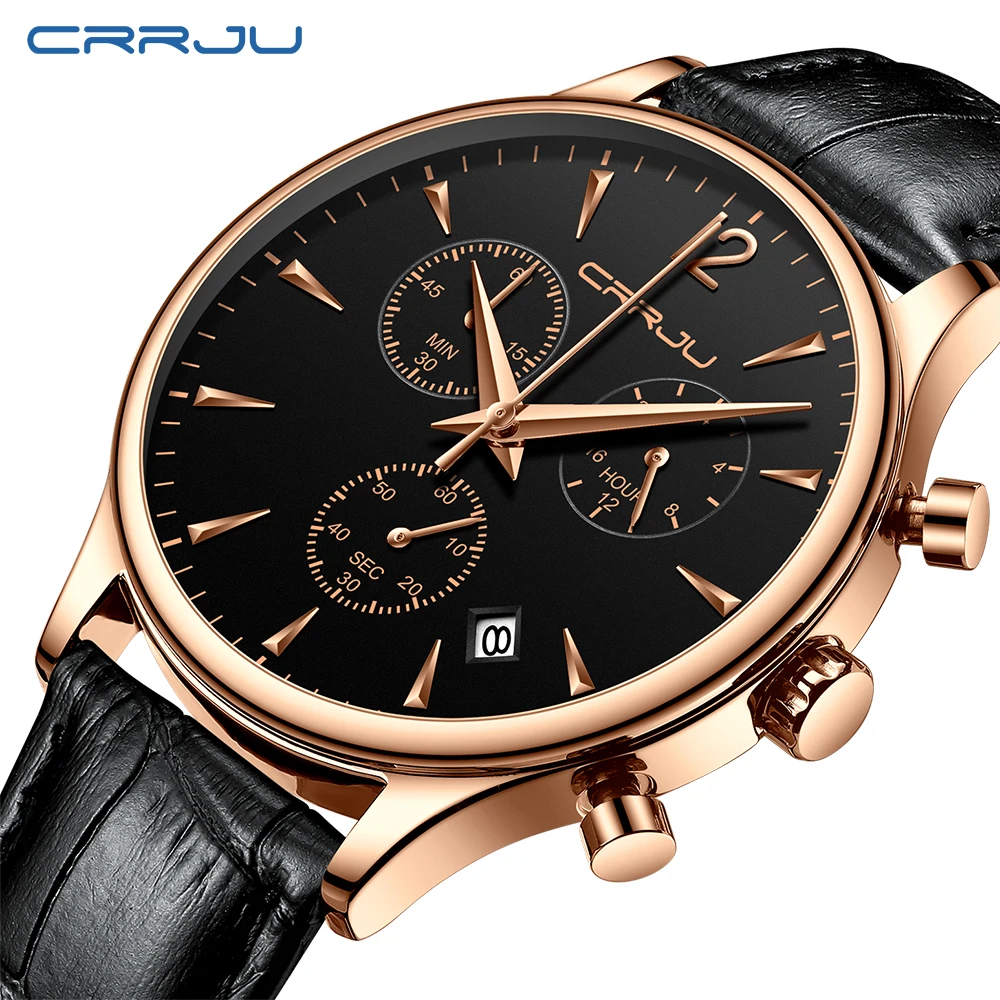 

CRRJU Mens Sports Watches Top Brand Luxury Casual Waterproof Watch for Man Quartz Leather Strap Men's Watch Relogio Masculino