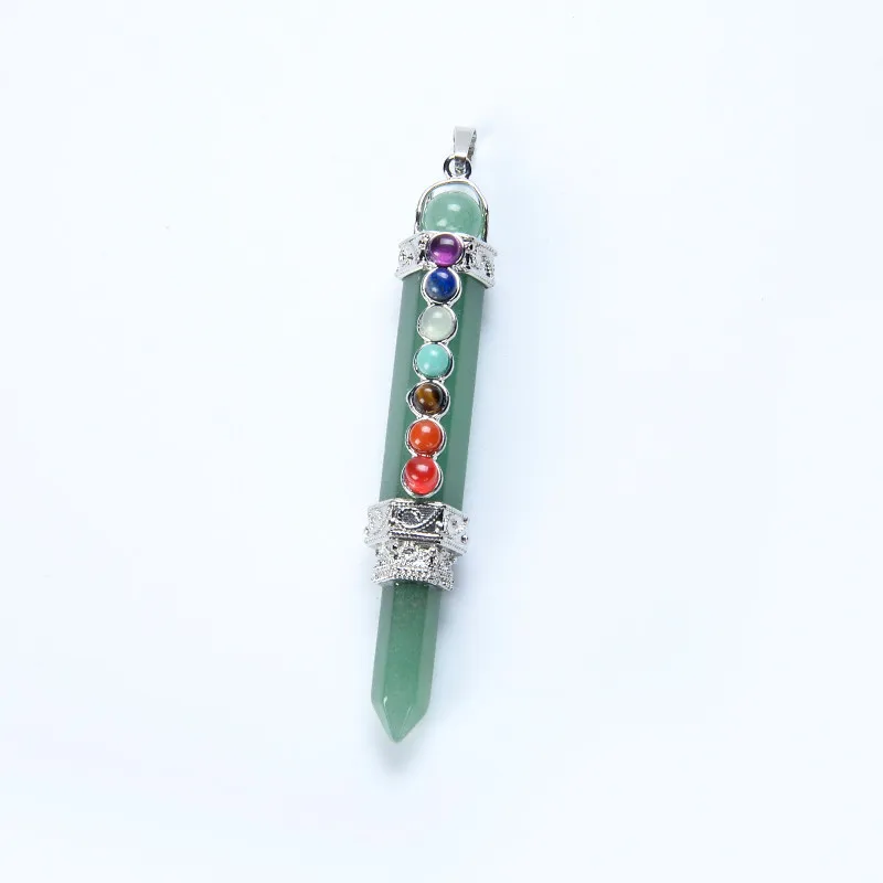 Silver Plated Natural Stone Amethysts Pink Crystal Pendulum Charms Necklaces Reiki Healing 7 Chakra Beads Pencil Point Pendants
