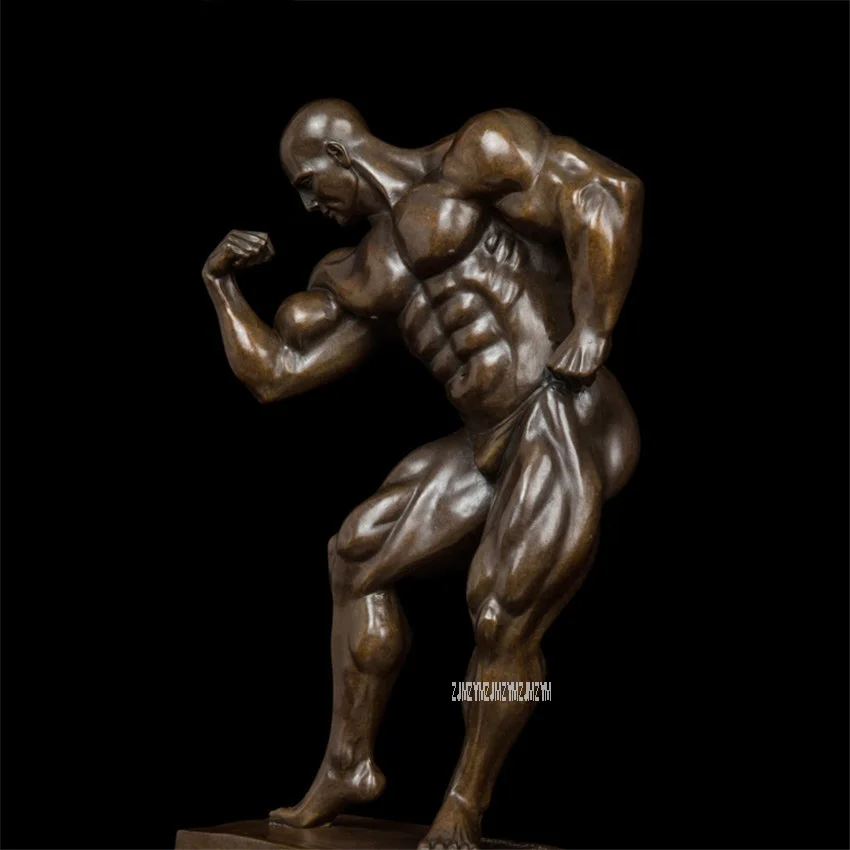 

Muscle Show Fitness Men Sculpture Brass Carving Arts Statues Furnishing Craft Home Office Modern Desk Decoration DS-491