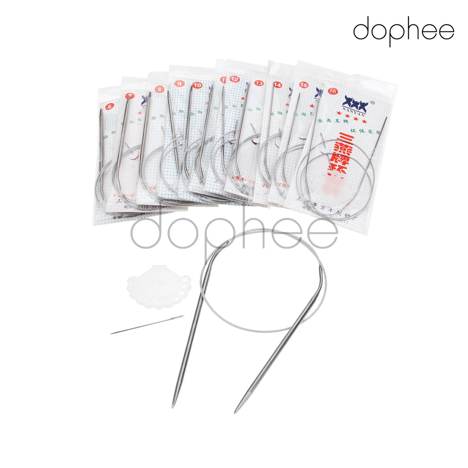 

dophee 11pcs/set Circular Stainless SteeL Knitting Needles Set Two-Headed Weaving Needles Knitting Tools 60/80cm in Length