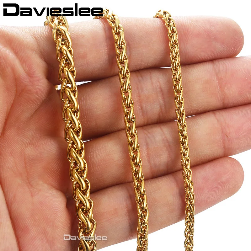 Davieslee Bracelets For Women Men Gold Color Braided Wheat Chain Stainless Steel Bracelet Fashion Woman Jewelry Wholesale KBM138