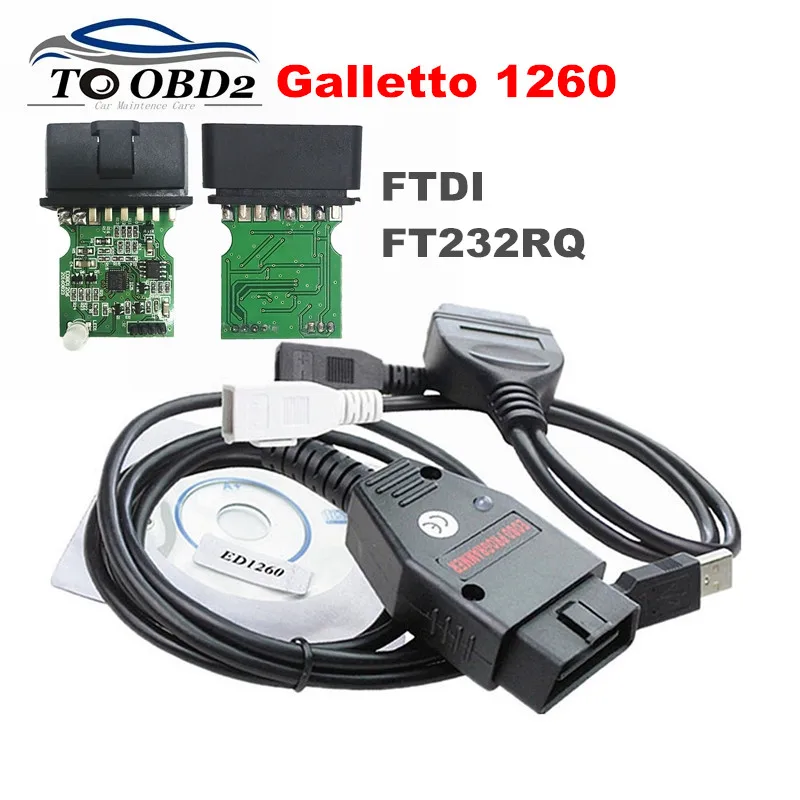 EOBDII 1260 FTDI FT232RQ Green PCB Galletto 1260 ECU Flasher Programmer Supports Multi-Brand Cars Auto Car Diagnostic Interface