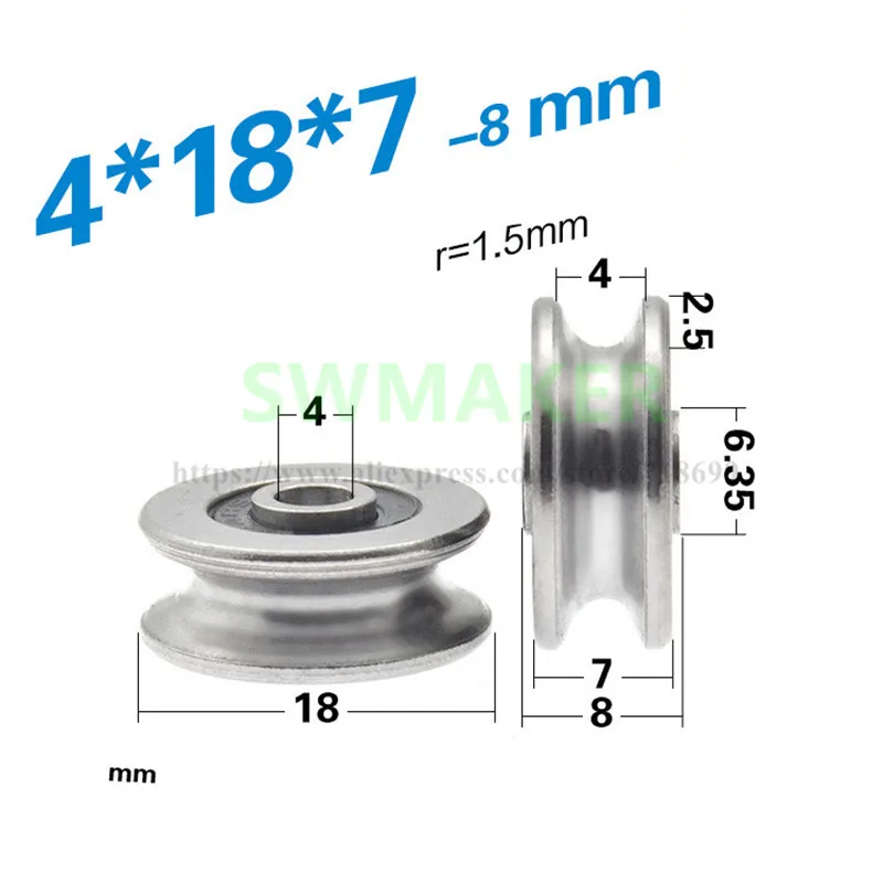 1pcs 4*18*7mm 604 bearing pulley, guide wheel crane, U groove roller