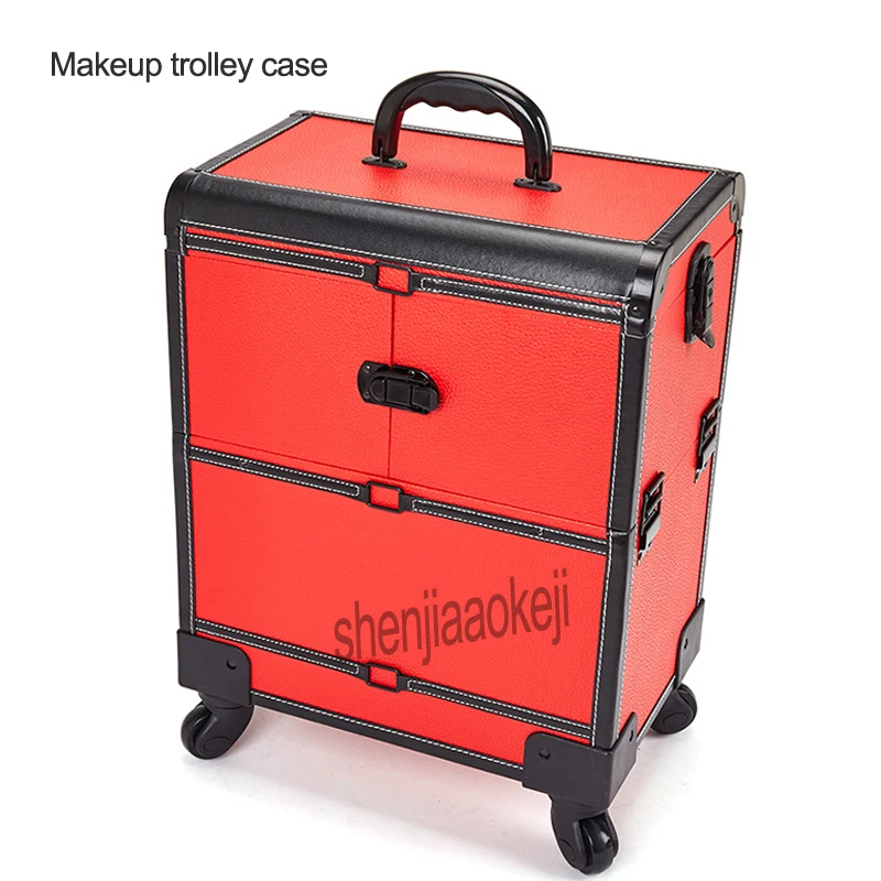 Makeup trolley case Multi-layer Beauty & Makeup Storage Trolley Aluminum Alloy Cosmetic Case Travel Toiletry Trunk Carrier 1pc