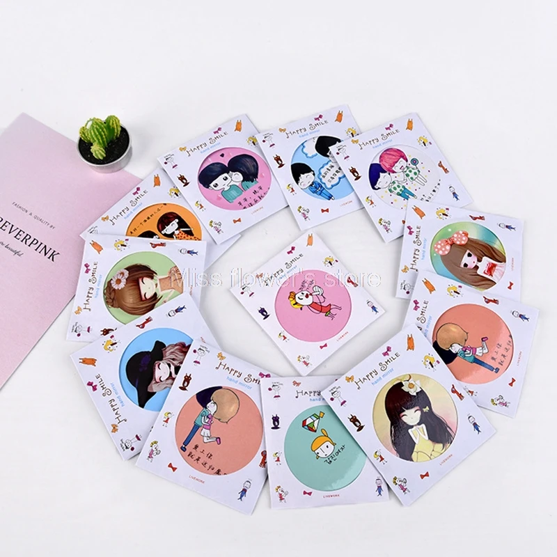 1 Pcs Cute Portable Pocket Mini Cartoon Small Round Makeup Mirror Random Color