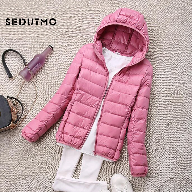 SEDUTMO Mùa Đông Nữ Xuống Áo Khoác Ngắn Siêu Nhẹ Vịt Phao Mũ Lông Trùm Đầu Nóc Áo Khoác Mùa Thu Parkas ED034