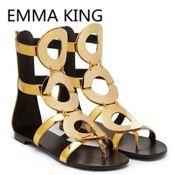 Women Flats Sandals 2019 Summer Fashion Ankle Boots Gold Circle Designer Shoes Woman Casual Sandalias Female Gladiator Sandals