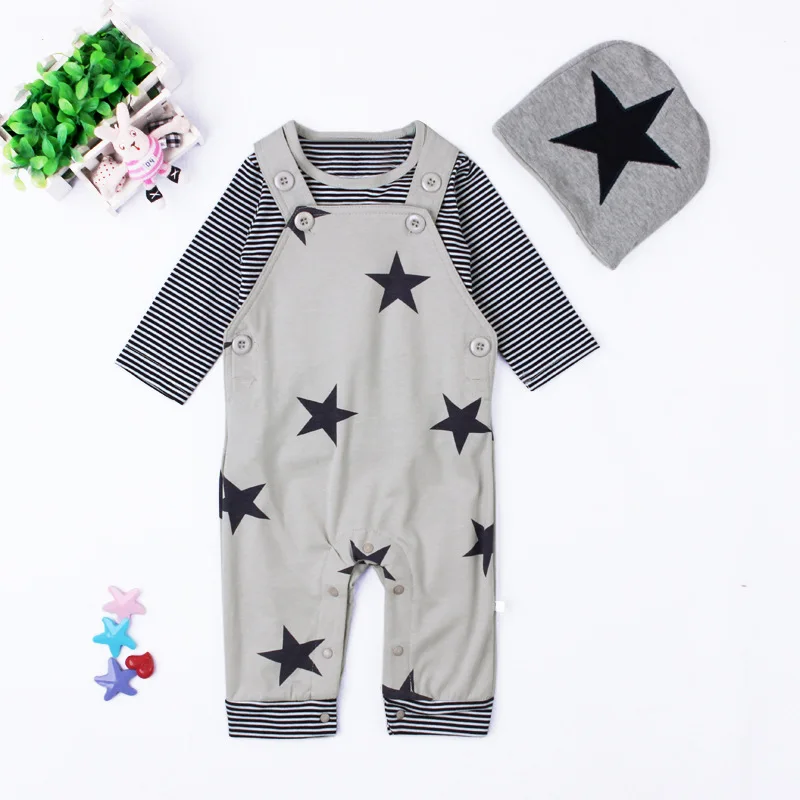 2Piece Set Spring Fall Toddler Boy Outfits Korean Casual Cute Stripe Long Sleeve Tops+Overalls Baby Clothing Kids Clothes BC1564