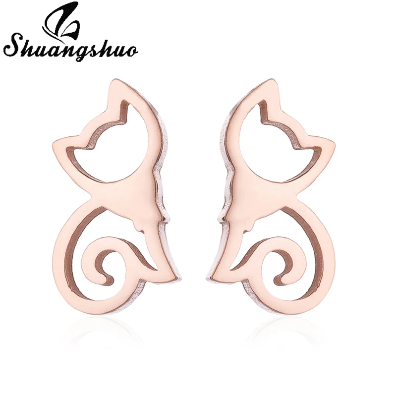 Shuangshuo Stainless Steel Stud Earrings For Women Cute Earings Animal Cat Earring boucle d\'oreille femme oorbellen