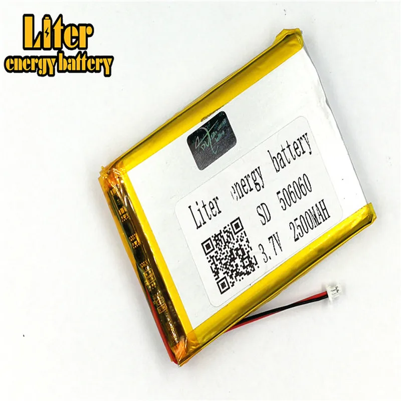 Conector de 2 pines de 1,0 MM, 3,7 V, 506060, 2500mah, batería de polímero de litio, libros electrónicos, GPS, PDA, máquinas recreativas, batería li-po