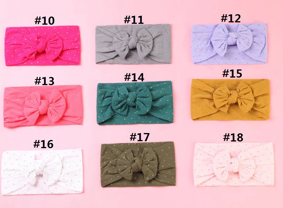 

MengNa 2019 Gold Dot Nylon Headbands Baby Girls Boys Hair Bow Headband Wide Nylon Headband Children Hair Accessories 30pc/lot