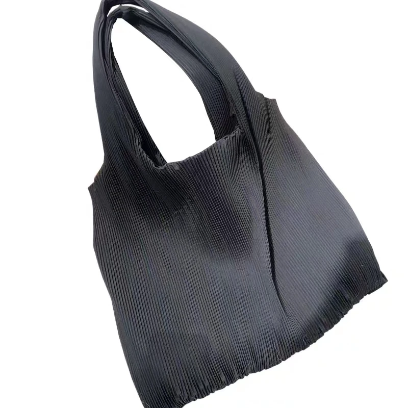 HOT New Black Color Knitting Double Straps Spliced Pleated High Capacity Causal Tote Shoulder Bag Handbag All Match