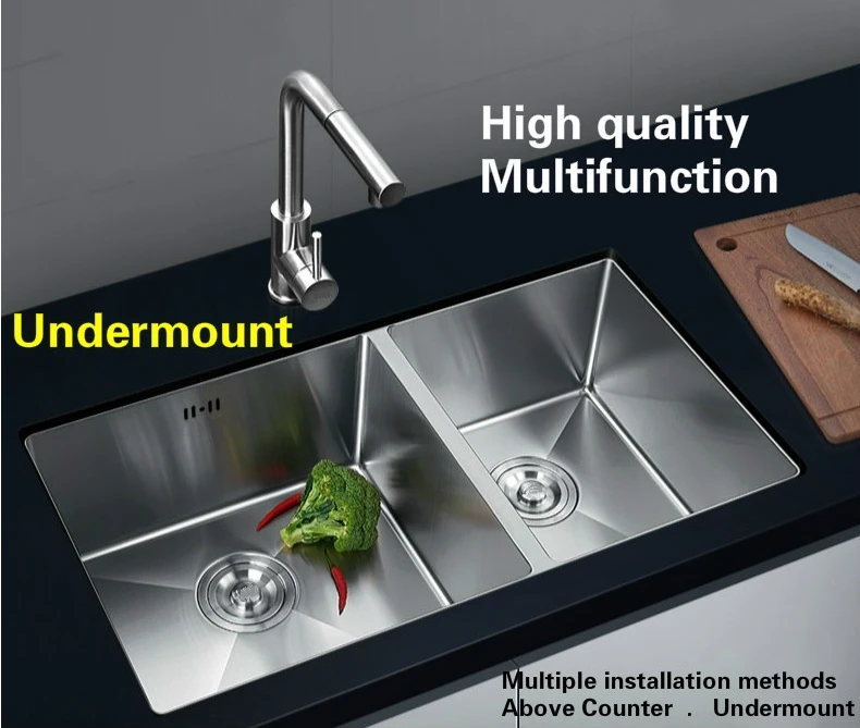 Free shipping Standard kitchen manual sink double groove wash the dishes durable food grade stainless steel hot sell 780x430 MM