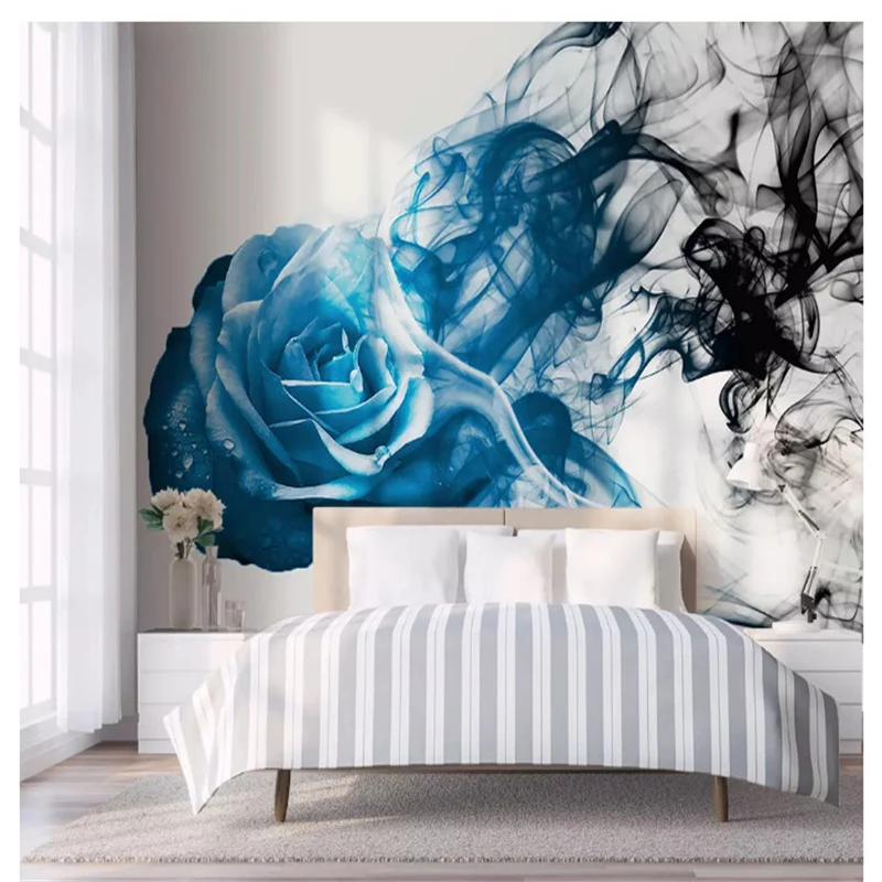 

beibehang Classic Personality Decorative Stereo papel de parede 3d Wallpaper Blue Abstract Rose Smoke Line Bedroom Background