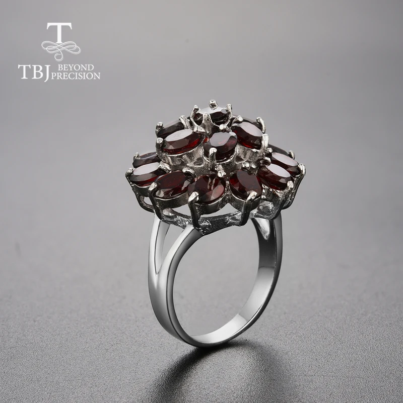 TBJ, natürliche mosambik granat edelstein schmuck set 925 sterling silber schöne blume design anhänger ohrring und ring für frauen