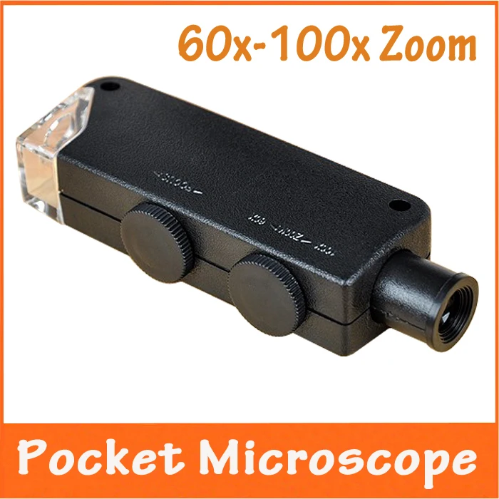 New 60x-100x Zoom Focus LED Illuminated Pocket Microscope with Light Handhold Lamp Magnifier Jewelry Appraisal Microscope Loupe