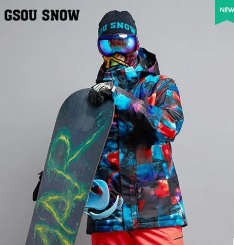 Mens Blue Ski Jacket Male Color Box Cycling Snowboarding Snow Coat Skiwear Waterproof 10K Windproof Breathable Warm