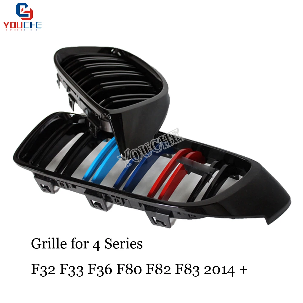 F32 ABS Carbon Fiber Front Bumper Grille For BMW 4 Series F32 F33 F36 M3 F80 M4 F82 F83 2014 + Black Gloss M Grill Mesh