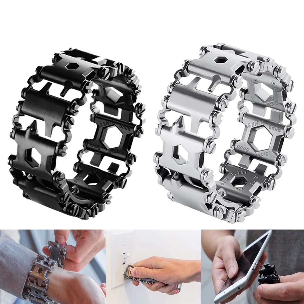 

29 kinds of Portable tool Men & Women Bracelets Stainless Steel Bracelet Link Design Hiking Camping Survival Outdoor EDC Tools