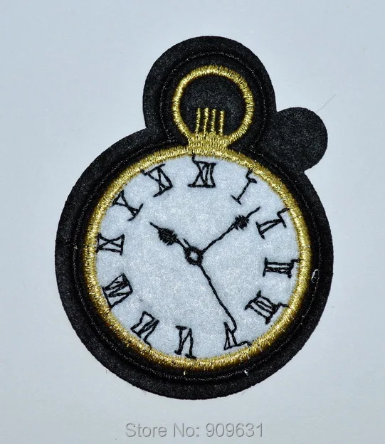 New ! Pocket Watch Iron On Patch- Clock Time Piece Embroidered Applique Badge