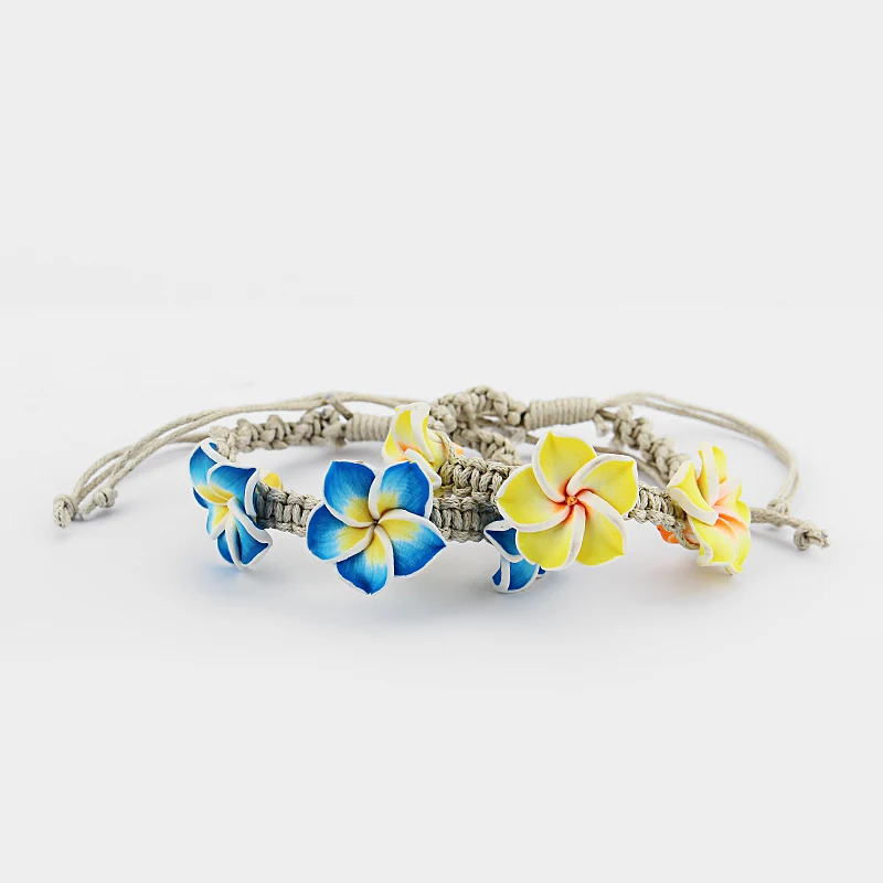 8Pcs/lot Clay Plumeria Flower Wax Cord Bracelets Lucky Friendship Surfer Fashion Handmade Braided Bracelets For Girls Women