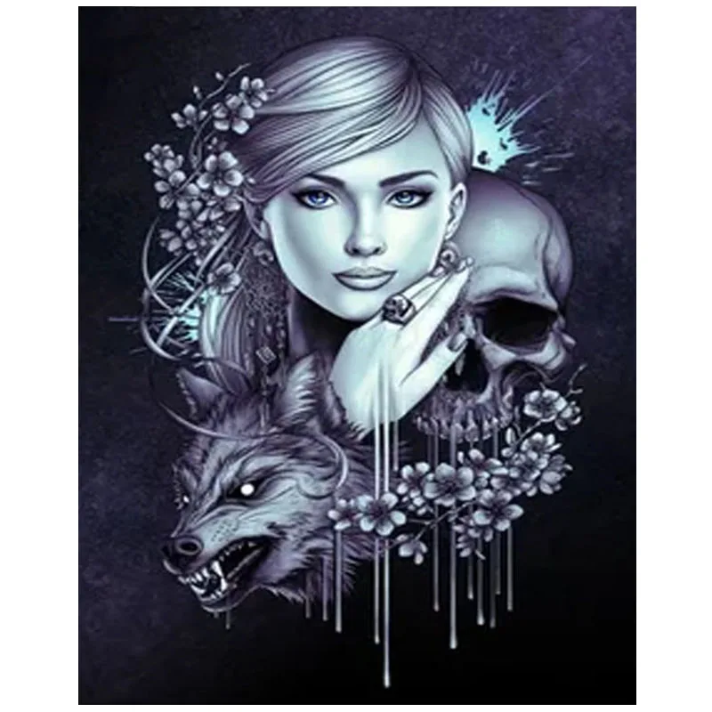 Full Square Round Drill Embroidery Skull Girl Wolf Cross Stitch 5D Diy Diamond Painting By Number Skeleton TerrorZP-1866