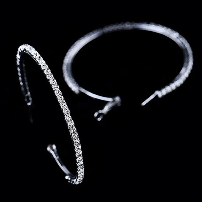 Brand New Design 5 Size Fashion Charm Austrian Crystal Hoop Earrings Geometric Round Shiny Rhinestone Big Earring Jewelry Women