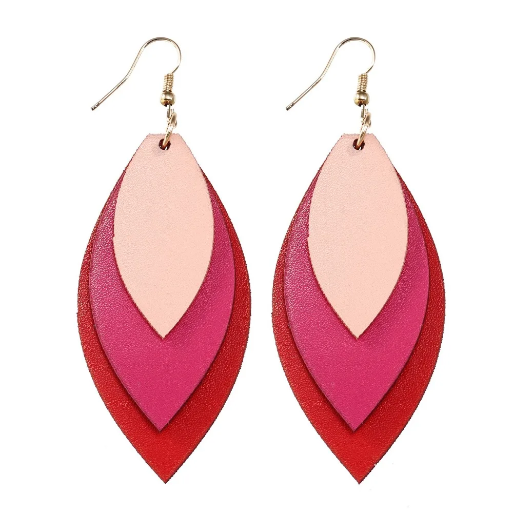 New Handmade Leather Teardrop Earrings Three Layers Long Bohemia Pendant Drop Dangle Earring for Women pendientes mujer