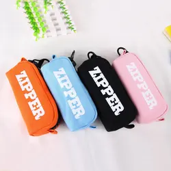 Korean Large Zipper Pencil Bag Fashion Style Simple Large-capacity Canvas Pencil Bag School Case Stationery Pen Storage Box