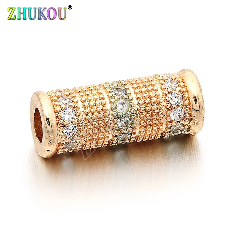 6*16mm Brass Cubic Zirconia Crystal Spacer Beads DIY Jewelry Bracelet Necklace Making, Model: VZ53