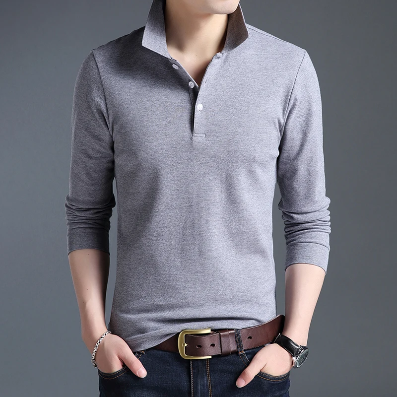 Top Grade New Fashion Men Polo Shirt Solid Color Slim Fit Polo Men Long Sleeve Mercerized Cotton Casual Polos Shirt Mens M-4XL