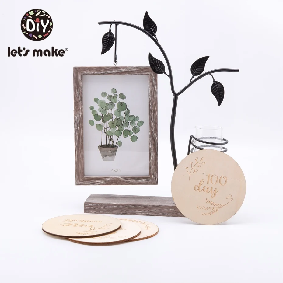 Let's Maken 4 Pc 3.9In Houten Milestone Pasgeboren Groei Souvenir Maandelijkse Hout Chips Geboorte Groeien Memorial Baby Shower Nursery Decor