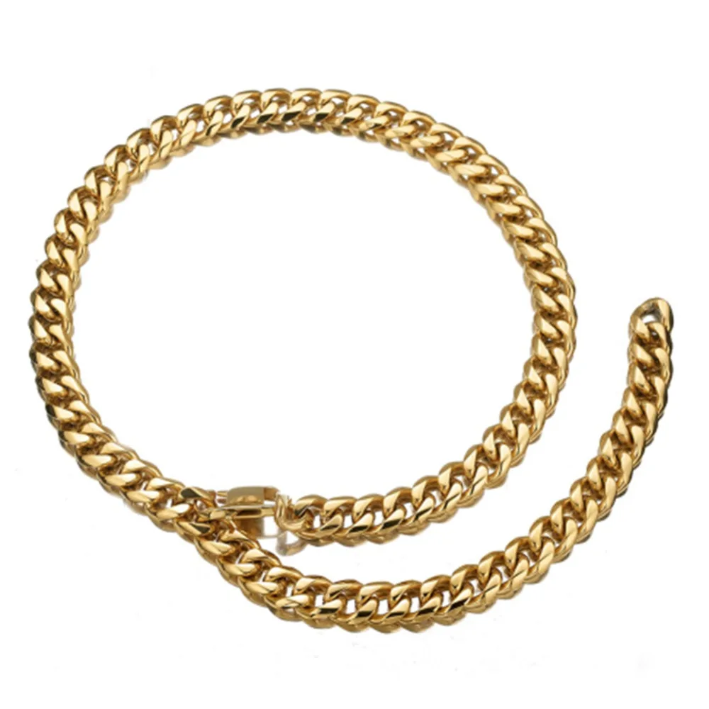 13-19MM Heavy Cool Choker Collar Tail Rapper Miami Cuban Link Chain Stainless Steel Gold Necklace Men's Jewelry New