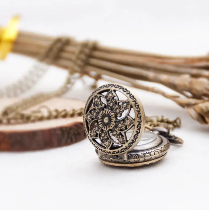 

small vintage bronze windmill beautiful flowers pendant necklace bracelet pocket watch Gift Watch