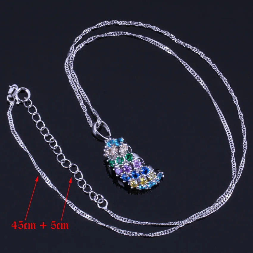 Multigem Multicolor Yellow Cubic Zirconia Silver Plated Jewelry Sets Earrings Pendant Chain Ring V0307