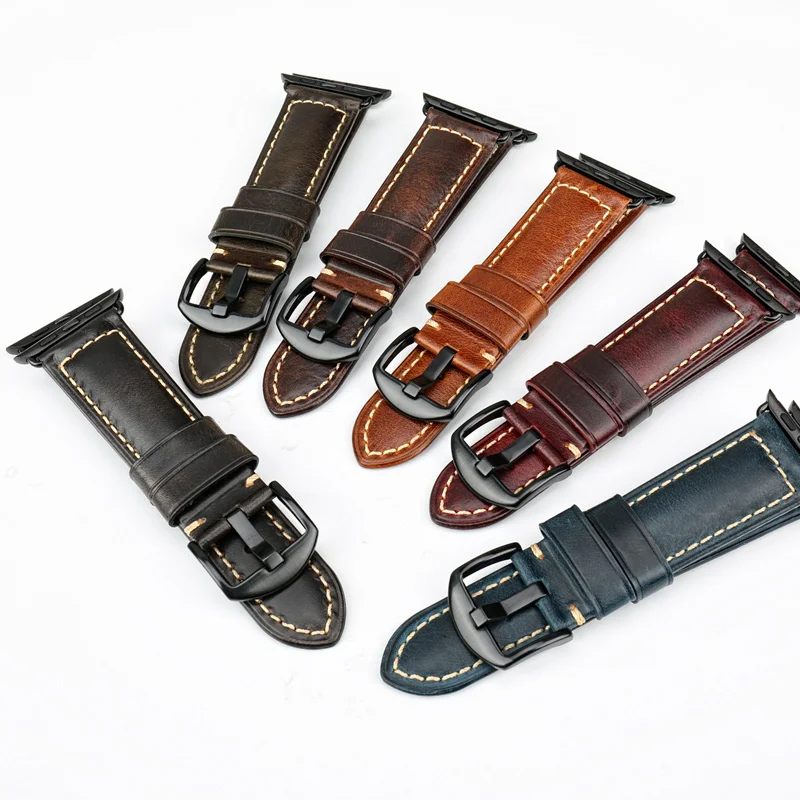 MAIKES Watch Bracelet For Apple Watch Band 45mm 44mm 40mm 41mm Series 9 8 7 6 SE 5 iWatch Vintage Oil Wax Leather Watch Strap