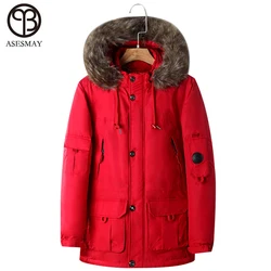 Asesmay 2021 Men's Down Jacket Luxury Brand Fur Hooded Russian Winter Thick Warm White Duck Down Parkas Casual Wellensteyn Coats