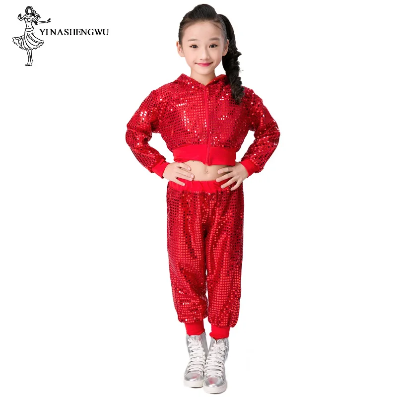 Child Jazz Dance Costumes performance Sequin Hip-hop Dance for Kids Team Top Pants Shining Clothes Dancewear Boys and Girls