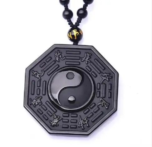 hand knitting Black Obsidian Necklace Pendant Chinese BAGUA Men's Jewelry Women's